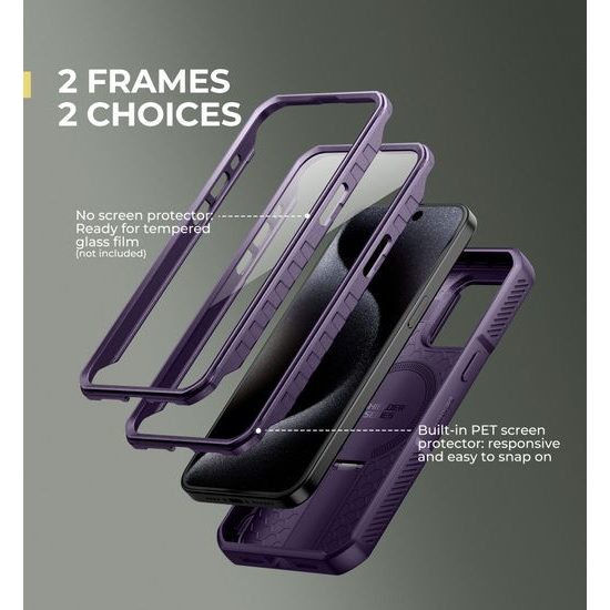 Dexnor MagSafe 360 Kickstand Camprotector obal iPhone 15 Pro Max, fialový