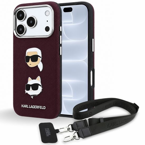 Karl Lagerfeld Saffiano K&C Heads Pins and Logo Crossbody ümbris iPhone 17 Pro / 18 Pro – burgundia