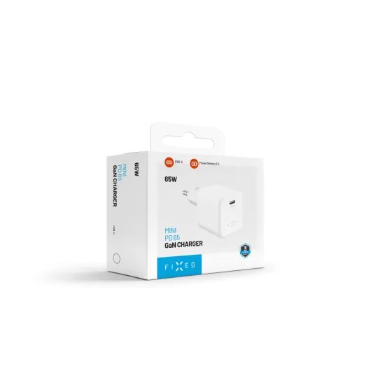 FIXED Mini GaN hálózati töltő, USB-C, PD 65W, fehér