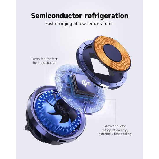 Ψύκτρα MagSafe Qi2 ασύρματης φόρτισης για αεραγωγούς αυτοκινήτου, με προαιρετικό RGB φωτισμό, 15W, κυκλική, λευκή
