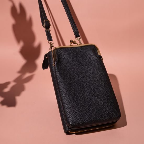 Πορτοφόλι τηλεφώνου 2 σε 1, μαύρο