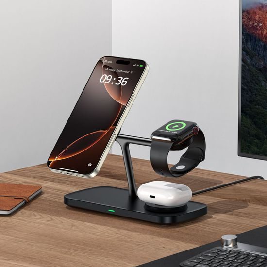 Tech-Protect QI15W-A45 3σε1 Ασύρματος Φορτιστής MagSafe, Μαύρος