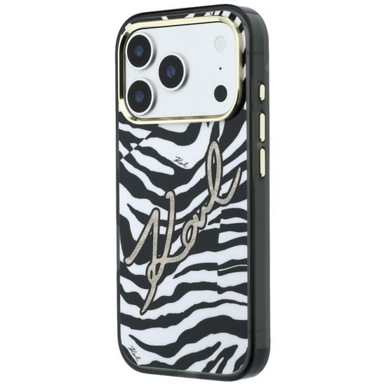 iPhone 17 Pro / 18 Pro ümbris – Karl Lagerfeld HC MagSafe IML Signature Zebra Glitter Gold – must