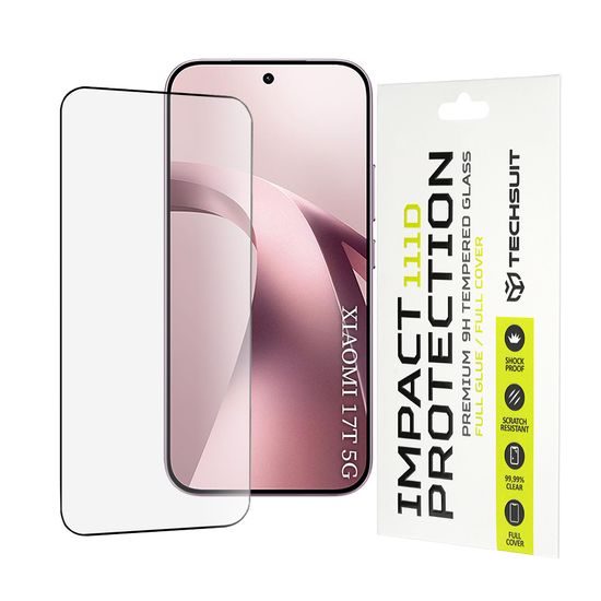 Xiaomi 17T aizsargstikls – Techsuit 111D rūdītais stikls – melns
