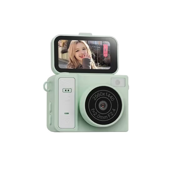 S162 Mini Retro Camera met Flip Display - 2K Video - Groen