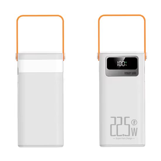 Външна батерия 80 000 mAh, 120W PD + QC, 4 USB + 2 кабела, LED светлина, бяла