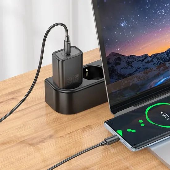 Hoco Síťová nabíječka N60 USB-C + kabel USB-C - Lightning, PD QC 20W, černá