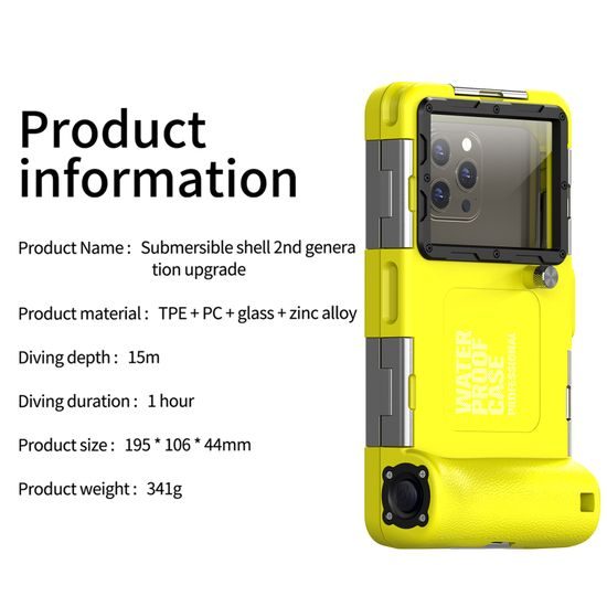 Shellbox IP68 potapljaški vodoodporni etui za telefon, 15M/50ft, rumeno / črno