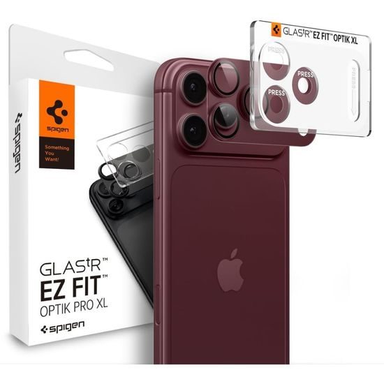 iPhone 18 Pro kaamerakaitse – Spigen Optik Pro XL TR EZ Fit paigaldusraamiga – punane