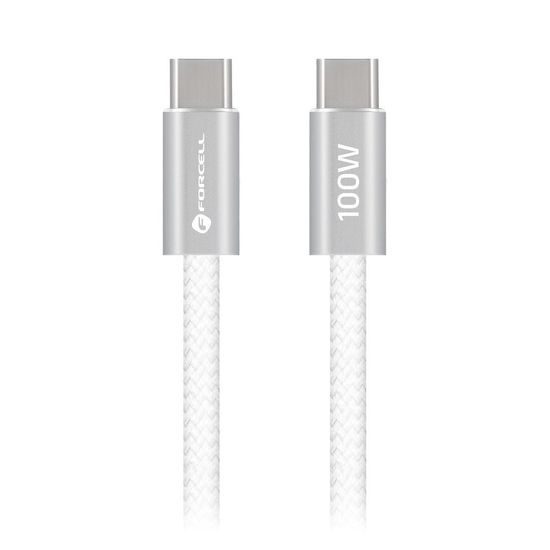 Cablu Forcell F-Energy USB-C - USB-C, QC4.0, PD, 5A, 100W, 1,2 m, alb