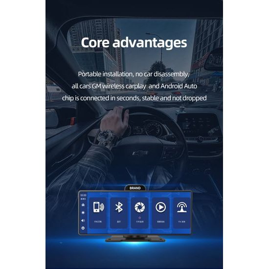 10,26" CarPlay zaslon za auto s bežičnim Apple CarPlay i Android Auto s 4K kamerom i stražnjom Full HD kamerom