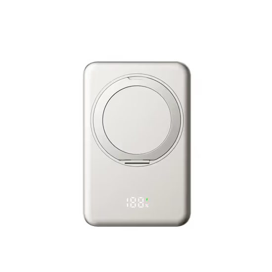 UltraThin MagSafe Power Bank 10000 mAh с въртяща се поставка, PD20W + 15W безжично, сребристо-сива