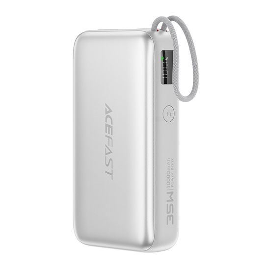 Acefast Powerbank (M32) 10.000 mAh - met Uitschuifbare USB-C Kabel - PD35W - Zilver