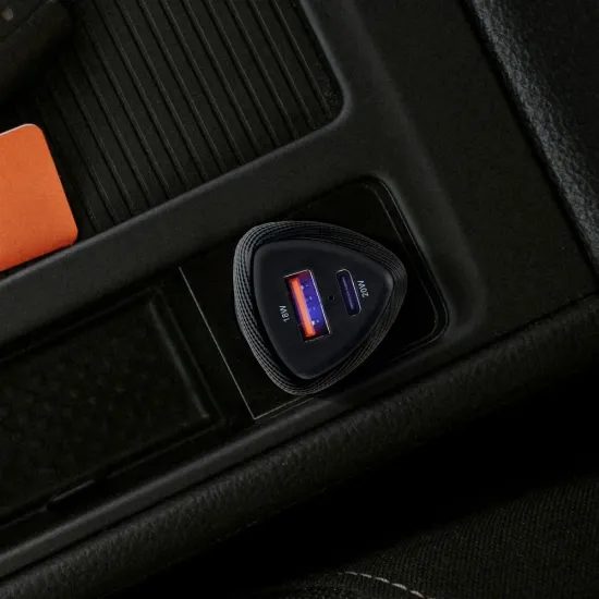 Forcell Carbon Car Adapter, USB-C 3.0 PD20W + USB QC3.0, 18W, 5A, CC50-1A1C, negru