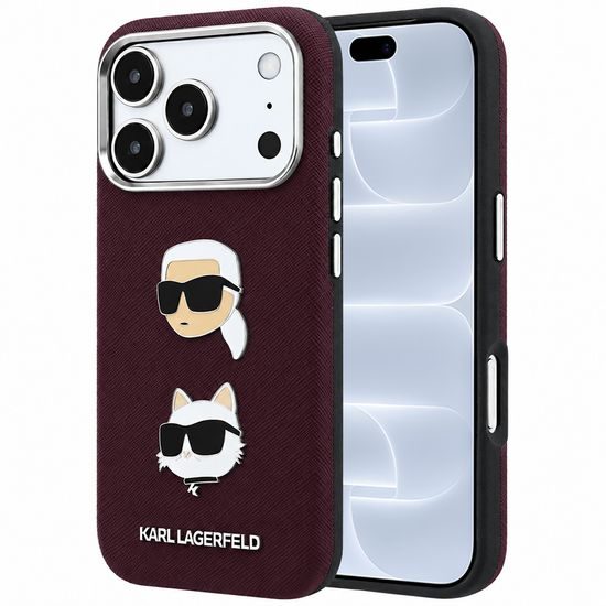 Karl Lagerfeld Saffiano with K&C Heads Pins and Logo ümbris iPhone 17 Pro / 18 Pro – burgundia