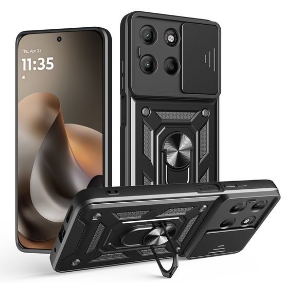 Techsuit CamShield Schutzhülle für Motorola Moto G77 / G67 - Mit Kamera-Schieber und 360° Ring - Schwarz