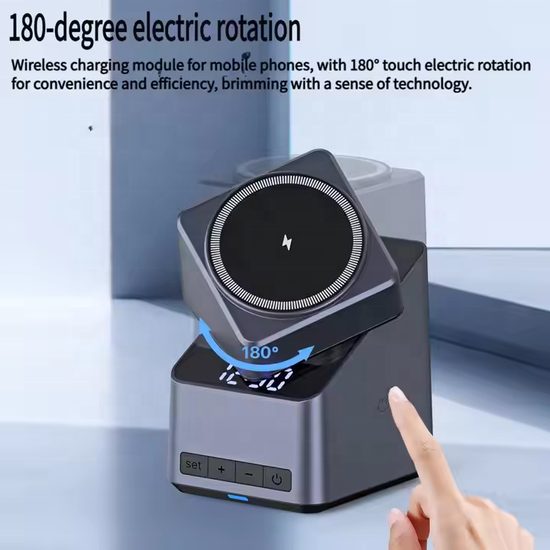 3σε1 ασύρματος φορτιστής 15W με ξυπνητήρι και αυτόματη περιστροφή