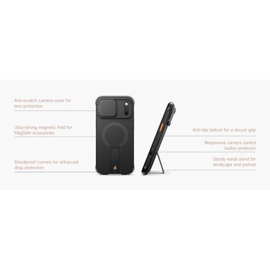 Husă Suritch AirBounce Bumper MagSafe Kickstand CamProtector, iPhone 17 Pro Max / 18 Pro Max, negru