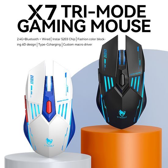 T-WOLF X7 Mouse Gaming Tri-Mode, nero