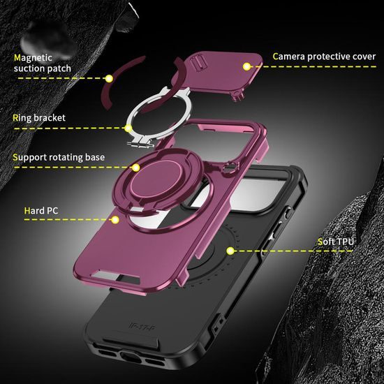 Camslide Stand etui, iPhone 17 Pro, vinsko rdeč