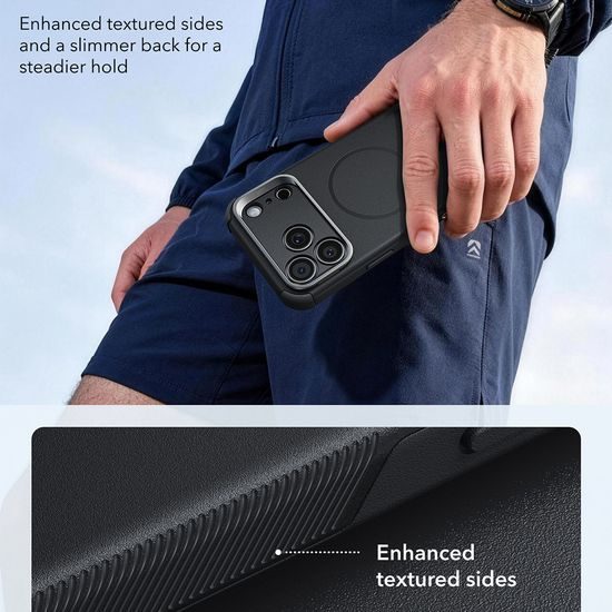 iPhone 17 Pro / 18 Pro vāciņš – ESR Cyber Armor Kickstand ar statīvu – melns
