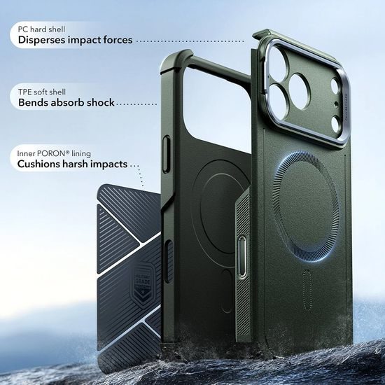 Калъф ESR Cyber Armor Kickstand, iPhone 17 Pro Max, зелен