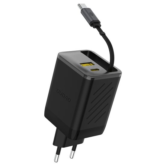 Dudao A67EU lādētājs ar iebūvētu izvelkamu USB-C kabeli GaN 67W PD – melns