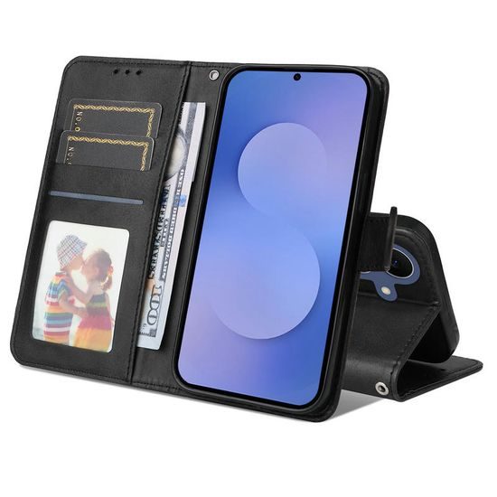 Magnet Schutzhülle für Samsung Galaxy S26 FE - Elegantes Leder Case mit Magnetverschluss - Schwarz