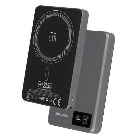 Blavec BJ-03 Slim 3u1 MagSafe powerbank USB-C, 10000mAh, 22,5W, siva