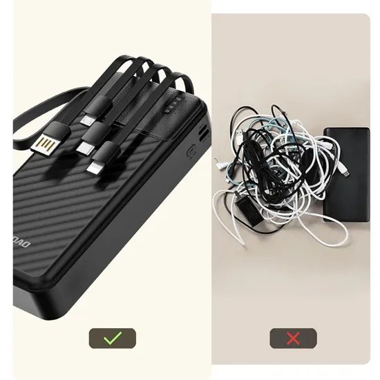 Dudao K11 Pro power bank с вградени кабели, 20000mAh, черна