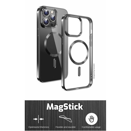 Swissten Clear Jelly MagStick Metallic, iPhone 15 Pro Max, čierne