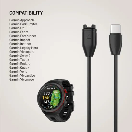 FIXED USB-C töltőkábel Garmin Forerunner / Fenix / Venu / Vívoactive / Instinct készülékekhez, 2m, fekete