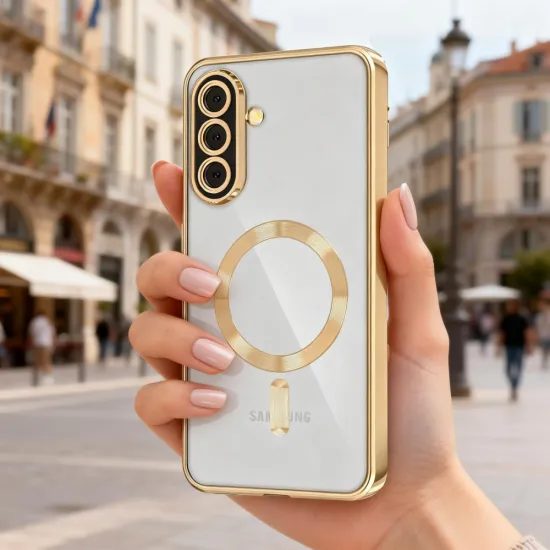 Tech-Protect MagFlex MagSafe Hülle für Samsung Galaxy A27 5G - Magnetische Schutzhülle mit transparenter Rückseite - Glänzend Gold