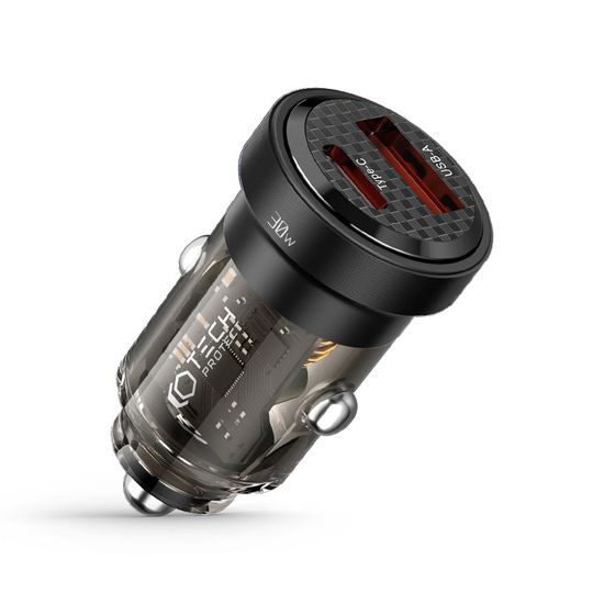 Tech-Protect CC30W 2-port polnilec za avto PD30W / QC3.0, črna
