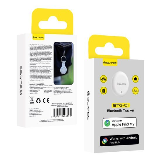 Blavec GPS Bluetooth Tracker Tag BTG-01 - voor Apple en Android - Wit