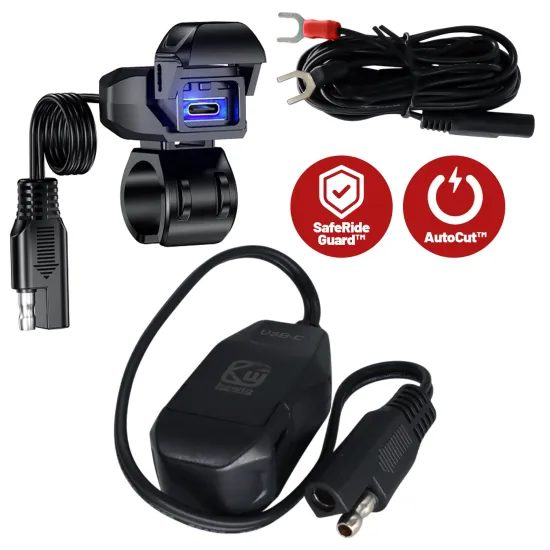 Motocyklová nabíječka USB-C, 36 W, IP65, černá