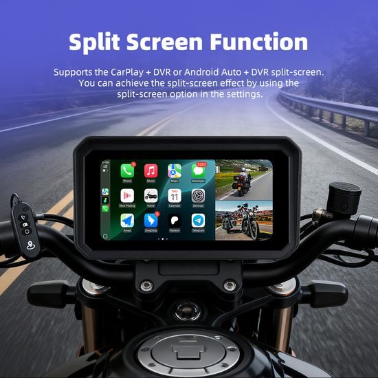 Wyświetlacz motocyklowy 6,25" z bezprzewodowym Apple CarPlay, Android Auto, kamerami DVR i TPMS