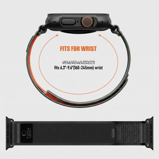Tech-Protect Nylon Elite Apple Watch 8 / 9 / 10 / 11 / 12 / SE / Ultra (44 / 45 / 46 / 49) mm, čierno-oranžový