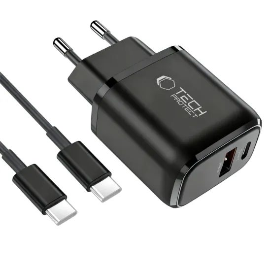 Tech-Protect NCA45W-GAN 2-portová nabíjačka PD 45W / QC3.0 + kábel USB-C, čierna