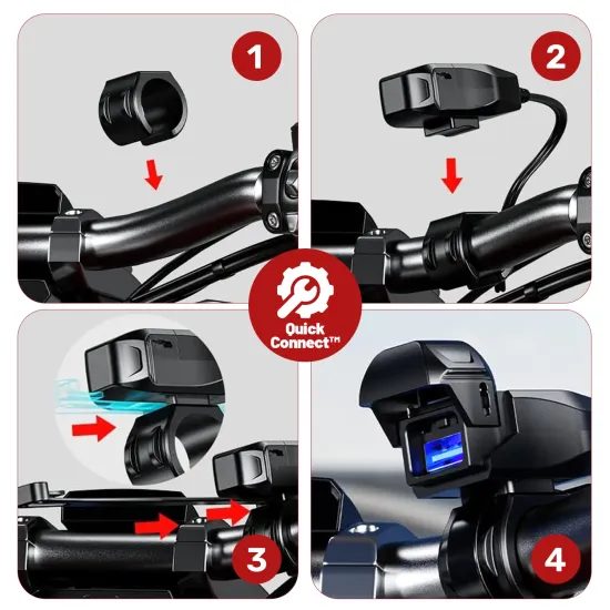 Încărcător moto USB-A, 18 W, IP65, negru