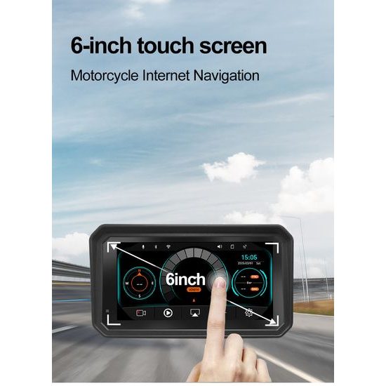 Motociklistički zaslon 6" s prednjom i stražnjom kamerom, GPS-om i TPMS-om te bežičnim Apple CarPlay i Android Auto
