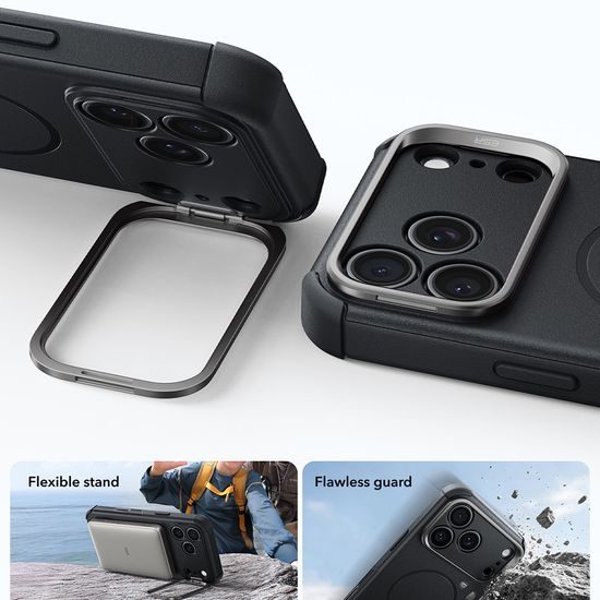 iPhone 17 Pro / 18 Pro vāciņš – ESR Cyber Armor Kickstand ar statīvu – melns