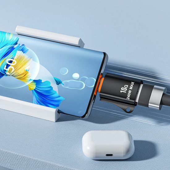 Techsuit Premium OTG προσαρμογέας HyperPort (A1) USB - USB-C, 240 W, μαύρο-πορτοκαλί