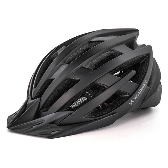 Casco ciclismo MTB Wozinsky con visiera rimovibile e luce LED USB posteriore L, nero