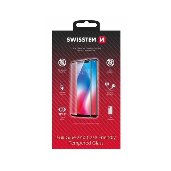 Swissten Full Glue, Color frame, Case friendly, Folie de sticlă securizată protectoare, Apple iPhone 14, neagră