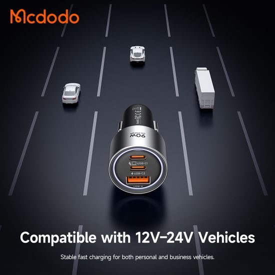Mcdodo KFZ-Ladegerät CC-3110 für Auto - 2x USB-C / USB - 90W Schnellladegerät - 12-24V - Schwarz