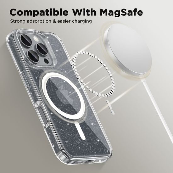 Tech-Protect Flexair Hybrid z MagSafe, iPhone 16 Pro Max, brokatowa przezroczysta