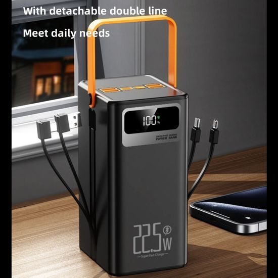 Power Bank 60.000 mAh, 22.5W PD, 4 USB + 2 καλώδια, LED φώτα, λευκό