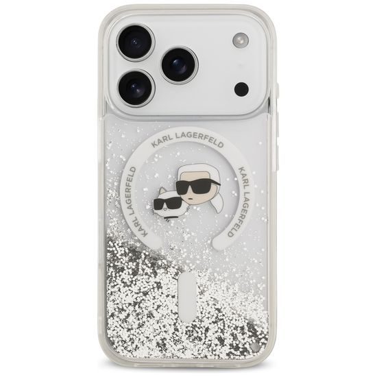Karl Lagerfeld Liquid Glitter KC Heads MagSafe ümbris iPhone 17 Pro / 18 Pro – läbipaistev