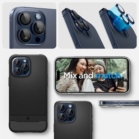 Spigen Optik.TR Protecție Cameră Foto, 2 Bucăți, iPhone 14 Pro / 14 Pro Max / 15 Pro / 15 Pro Max, Albastru
